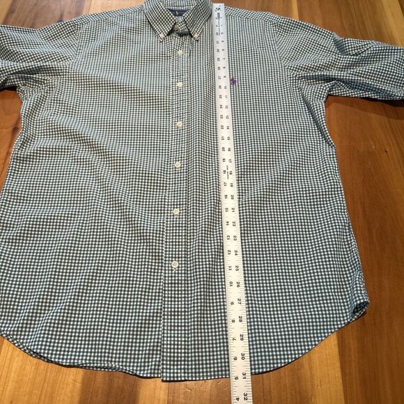 Ralph Lauren Button Down Shirt. Large. Green Gingham. Long Sleeve. Logo. Cotton - Picture 9 of 12